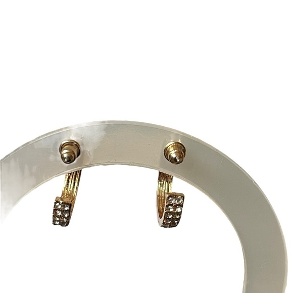 Rhinestone gold tone hoop earrings - Picture 3 of 3